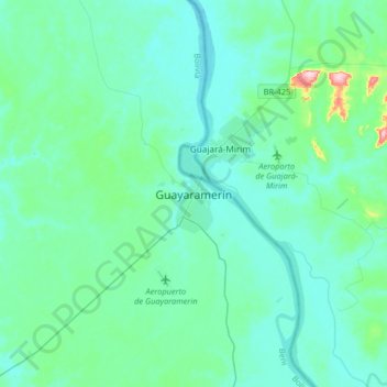 Carte topographique Guayaramerín, altitude, relief
