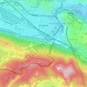 Carte topographique Chiasso, altitude, relief