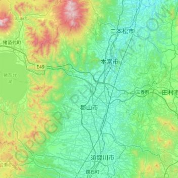 Carte topographique Koriyama, altitude, relief