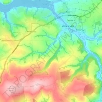 Carte topographique St. Breock, altitude, relief