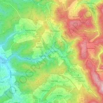 Carte topographique Waldems, altitude, relief