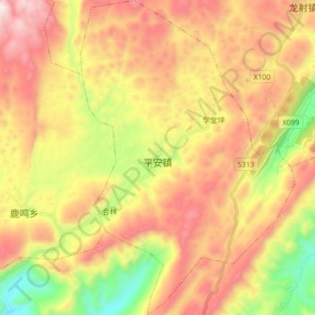 Carte topographique 平安镇, altitude, relief