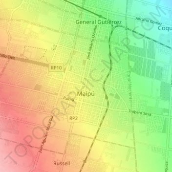 Carte topographique Distrito Ciudad de Maipú, altitude, relief
