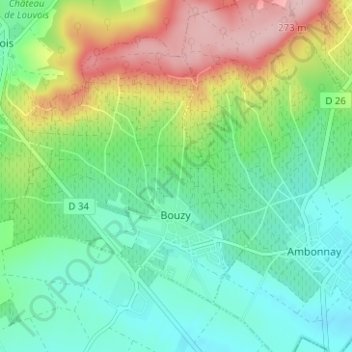Carte topographique Bouzy, altitude, relief