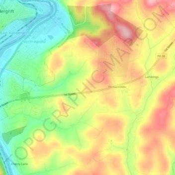 Carte topographique Orchard Hills, altitude, relief