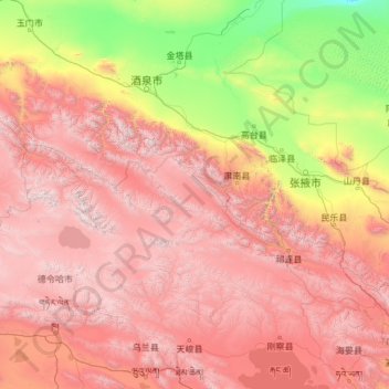 Carte topographique 肃南裕固族自治县, altitude, relief