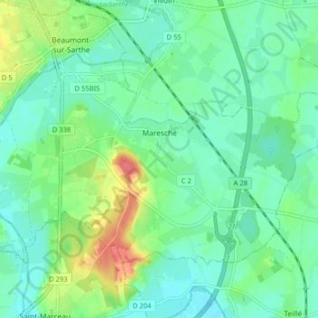 Carte topographique Maresché, altitude, relief