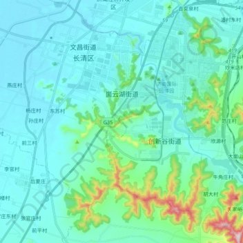 Carte topographique 崮云湖街道, altitude, relief