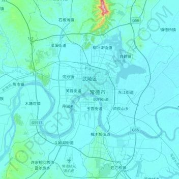 Carte topographique 武陵区, altitude, relief