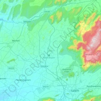 Carte topographique Omalur, altitude, relief