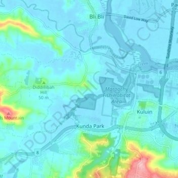 Carte topographique Diddillibah, altitude, relief
