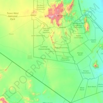 Carte topographique Mwatate, altitude, relief