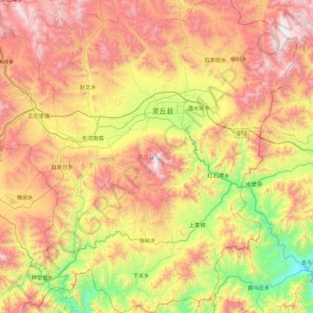 Carte topographique 灵丘县, altitude, relief