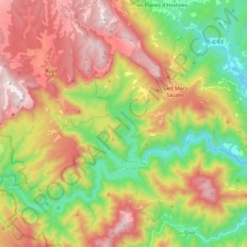 Carte topographique Susqueda, altitude, relief