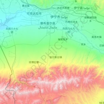 Carte topographique 察布查尔锡伯自治县, altitude, relief
