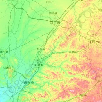 Carte topographique 铁岭市, altitude, relief