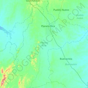 Carte topographique Planeta Rica, altitude, relief