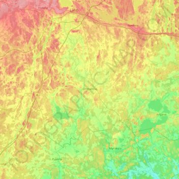 Carte topographique Orimattila, altitude, relief