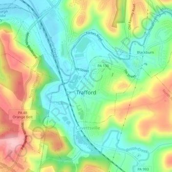 Carte topographique Trafford, altitude, relief