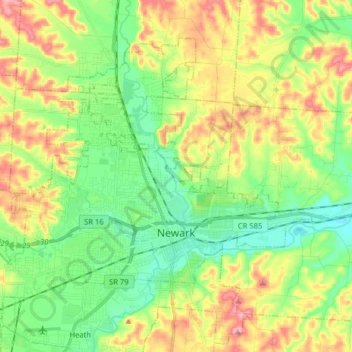 Carte topographique Newark, altitude, relief