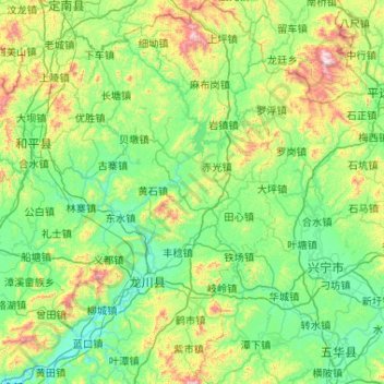Carte topographique 龙川县, altitude, relief