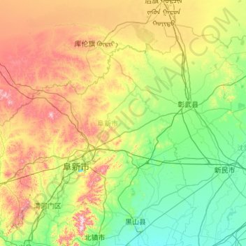 Carte topographique 阜新市, altitude, relief