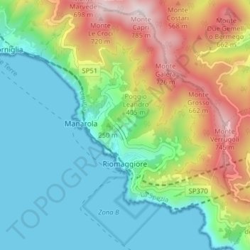 Carte topographique Riomaggiore, altitude, relief