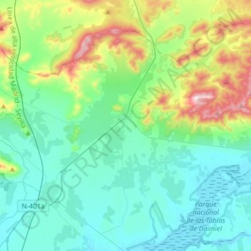 Carte topographique Fuente el Fresno, altitude, relief