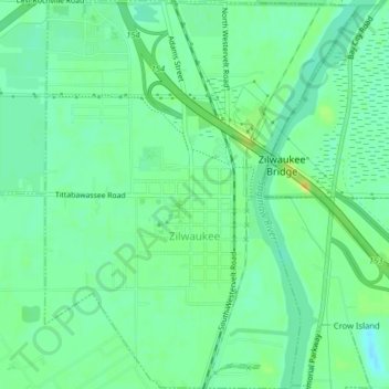 Carte topographique Zilwaukee, altitude, relief
