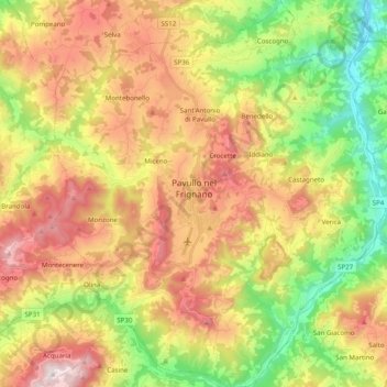 Carte topographique Pavullo nel Frignano, altitude, relief