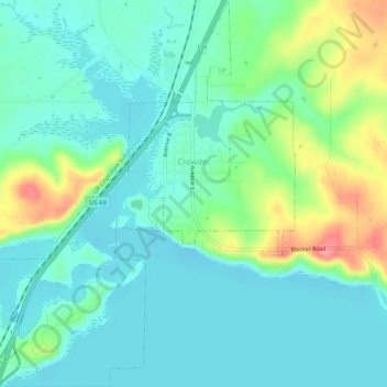 Carte topographique Crowder, altitude, relief