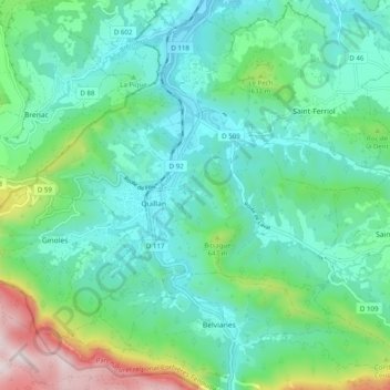 Carte topographique Quillan, altitude, relief