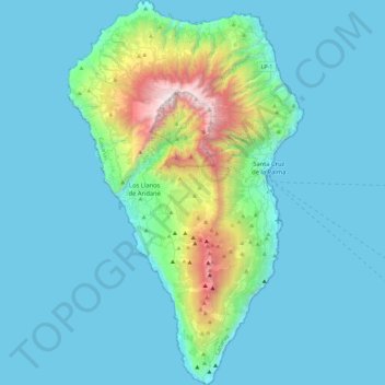 Carte topographique La Palma, altitude, relief