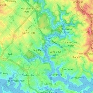 Carte topographique Lane Cove River, altitude, relief