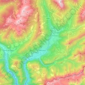 Carte topographique Mezzano, altitude, relief