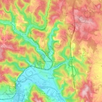 Carte topographique Souillac, altitude, relief