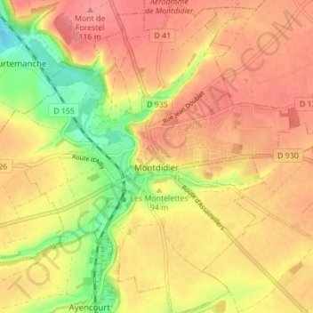 Carte topographique Montdidier, altitude, relief