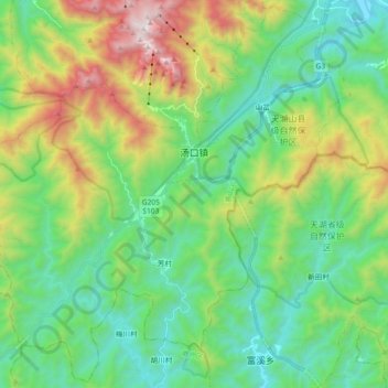 Carte topographique 汤口镇, altitude, relief