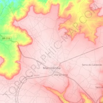 Carte topographique Marcolândia, altitude, relief