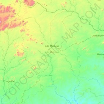 Carte topographique Alto Molocue, altitude, relief