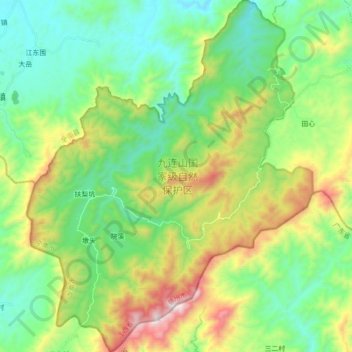 Carte topographique 九连山国家级自然保护区, altitude, relief