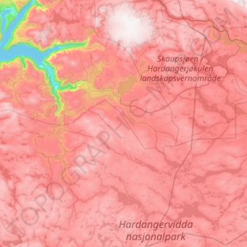 Carte topographique Eidfjord, altitude, relief