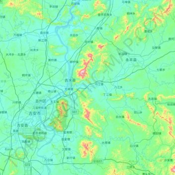 Carte topographique 吉水县, altitude, relief