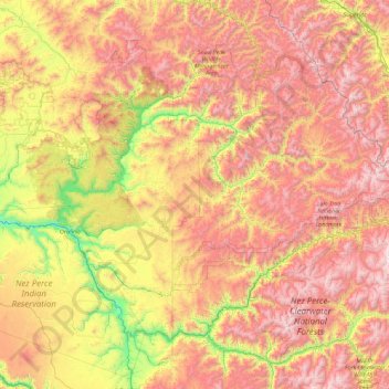 Carte topographique Clearwater County, altitude, relief
