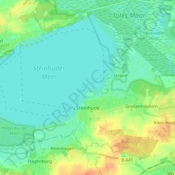 Carte topographique Steinhude, altitude, relief