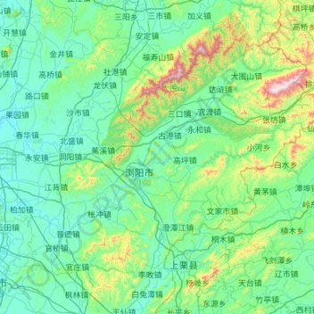 Carte topographique 浏阳市, altitude, relief
