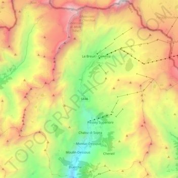 Carte topographique Valtournenche, altitude, relief