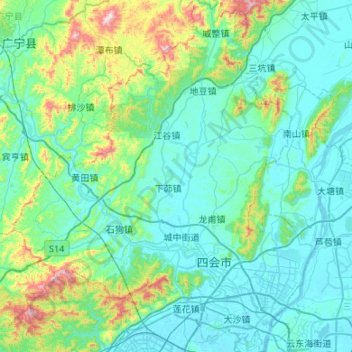 Carte topographique 四会市, altitude, relief