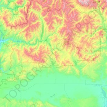 Carte topographique Camas County, altitude, relief