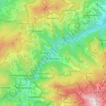 Carte topographique Riolunato, altitude, relief
